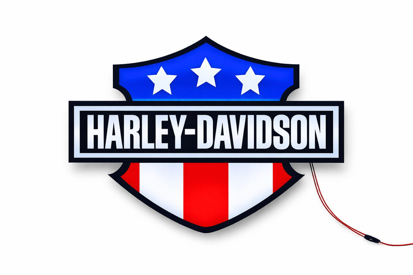 Harley-Davidson LED logo sign with American flag for garage and man cave decor