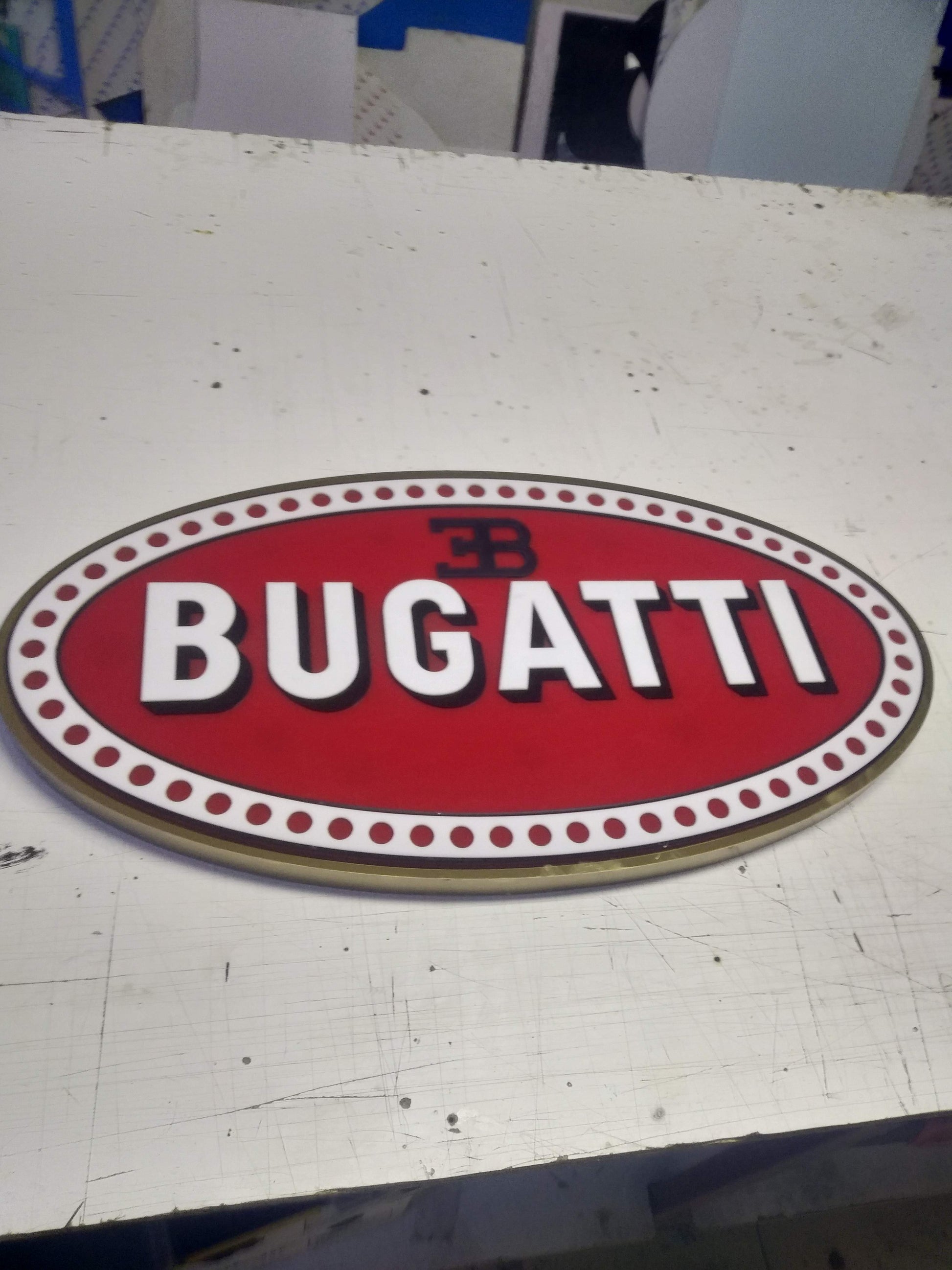 Bugatti Wall Sign Metal Automotive Decor for Garage and Man Cave