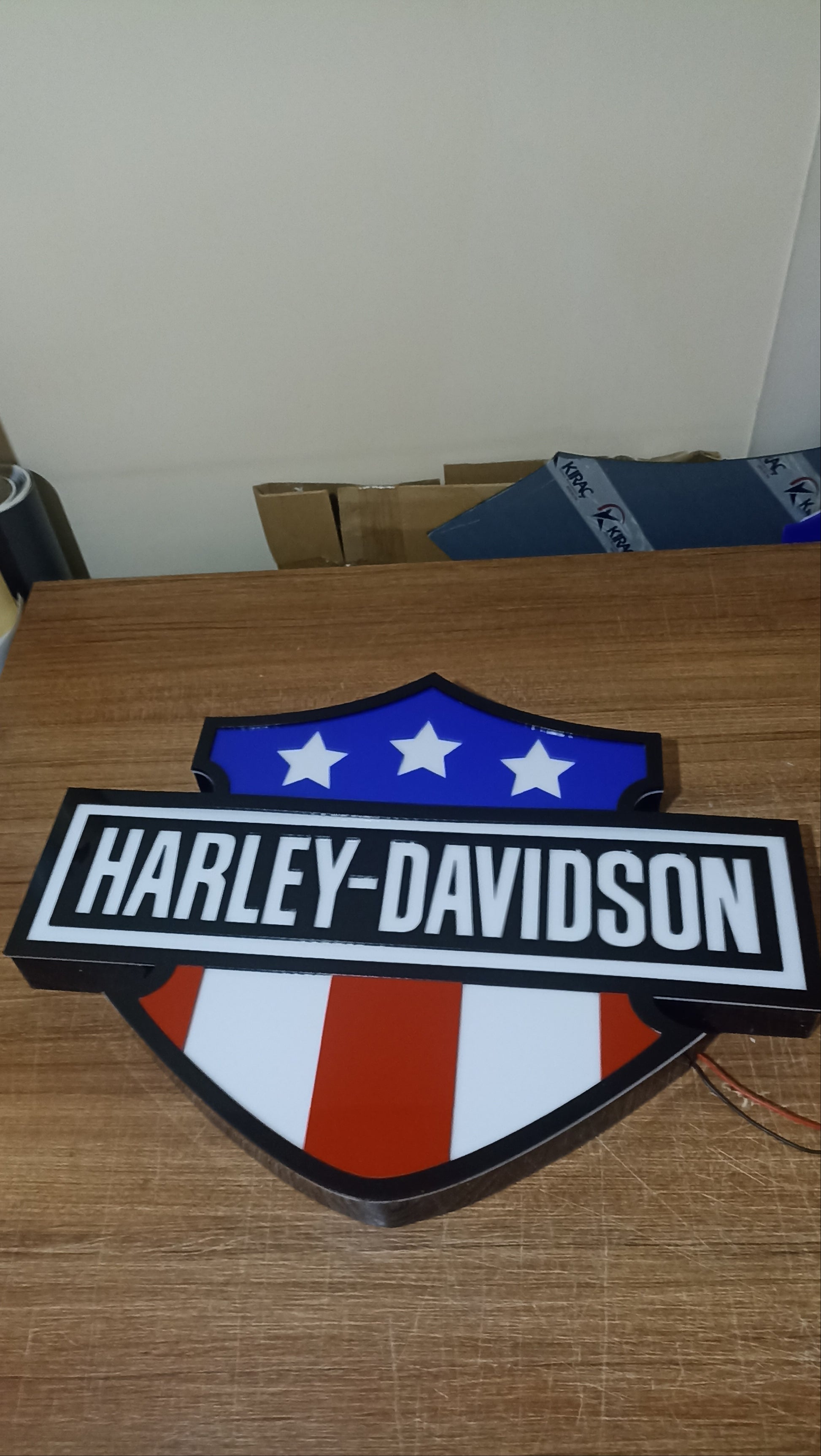 Harley-Davidson LED logo sign with American flag for garage and man cave decor