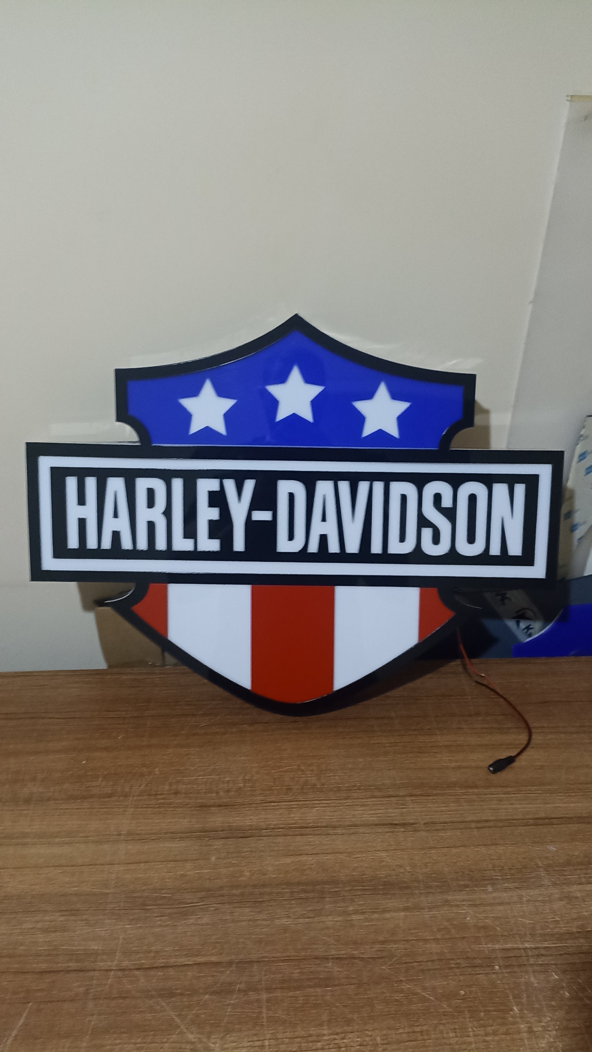 Harley-Davidson LED logo sign with American flag for garage and man cave decor