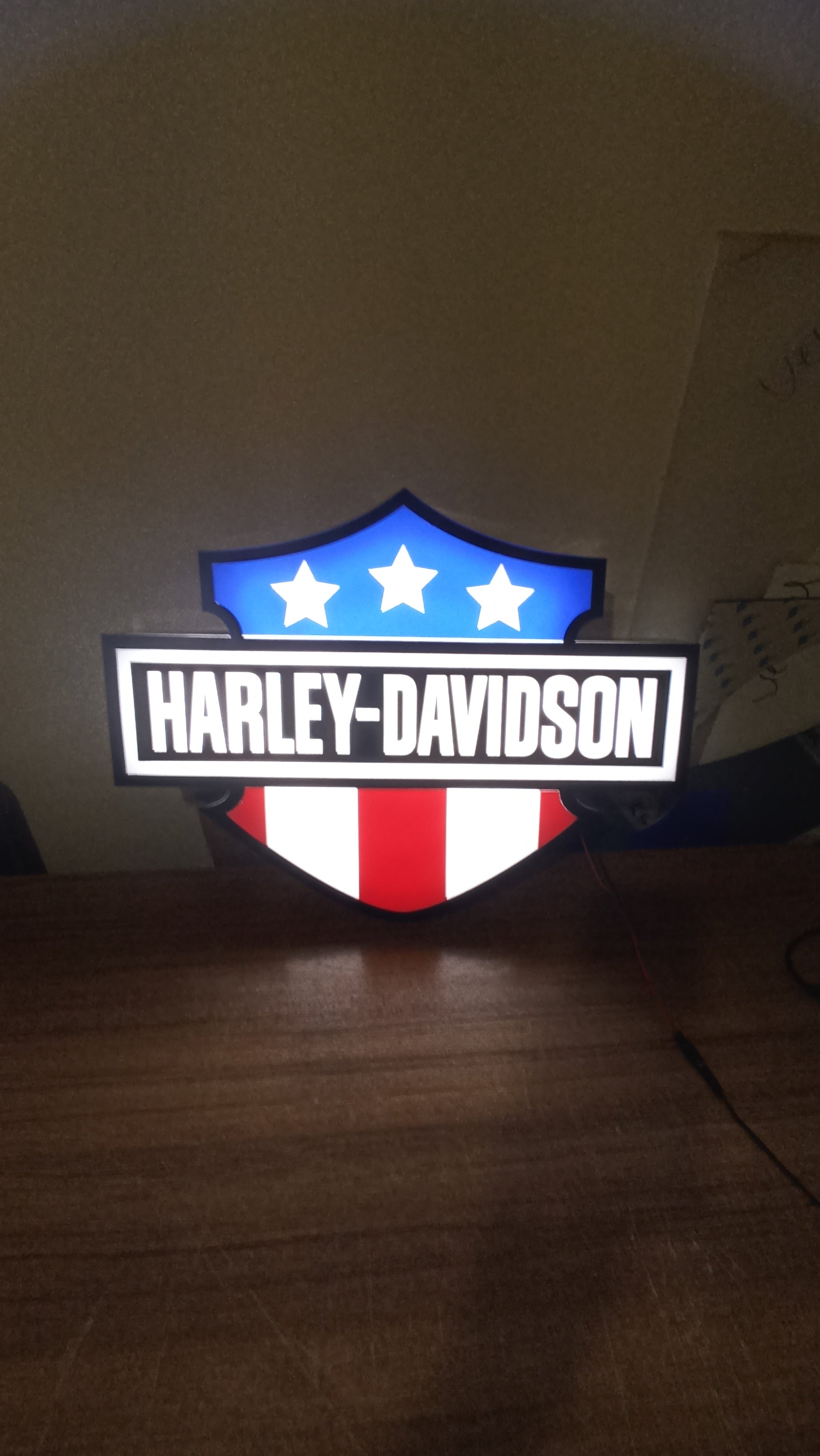 Harley-Davidson LED logo sign with American flag for garage and man cave decor