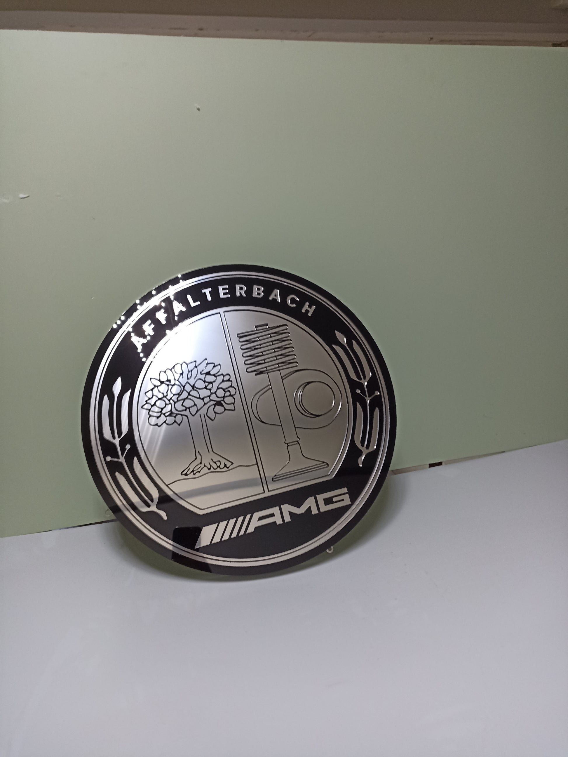 Mercedes-AMG logo metal sign, garage decor, stainless steel, gift for car enthusiasts