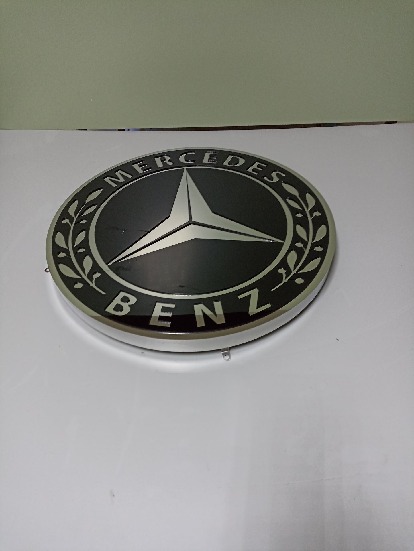 Mercedes logo metal sign, wall decor, stainless steel, durable for outdoor use, easy installation, custom garage decor