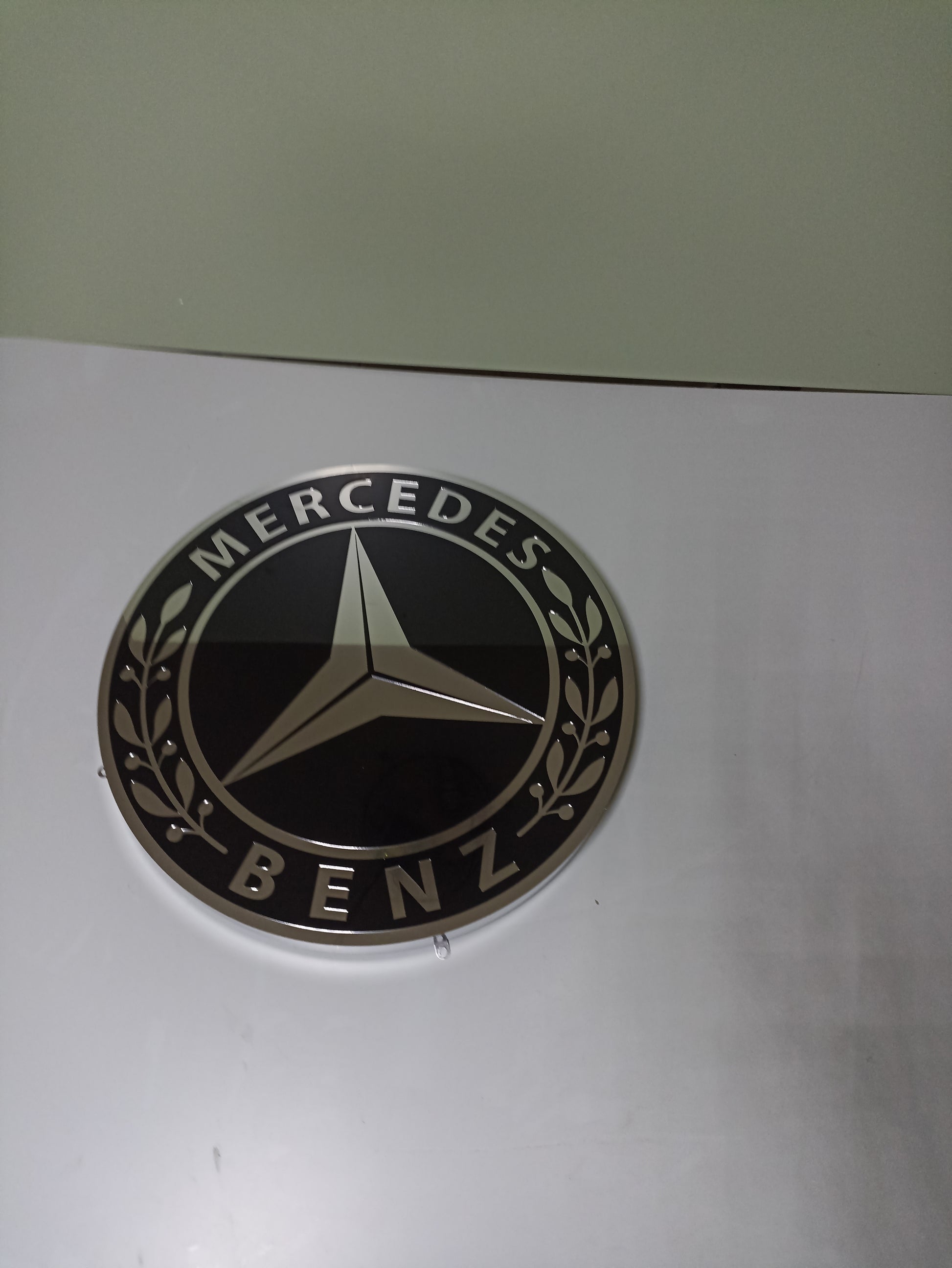 Mercedes logo metal sign, wall decor, stainless steel, durable for outdoor use, easy installation, custom garage decor