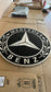 Mercedes logo metal sign, wall decor, stainless steel, durable for outdoor use, easy installation, custom garage decor